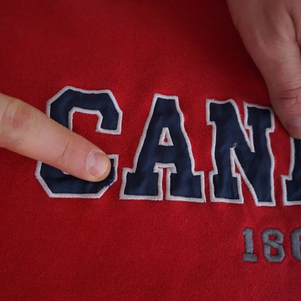 Vintage '90S Canadian Classics Red Navy Cotton Quarter Zip Pull Over Sweater L - Picture 6 of 11